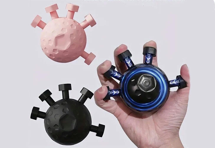 Hand using a finger grip strengthener during rehab
