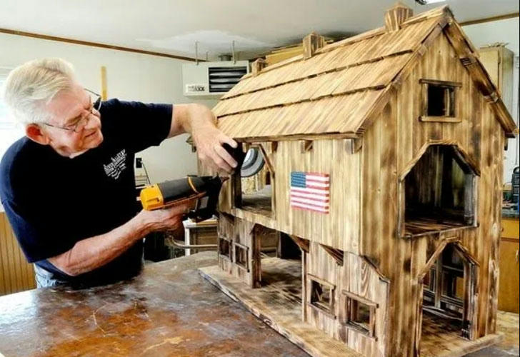 Home woodworking bench with tools